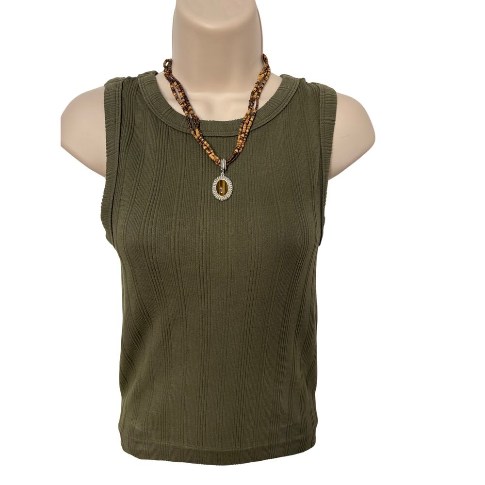 Women's Brown Tigers Eye Pendant‎ Seed Bead Necklace 90's Y2K Statement Basic